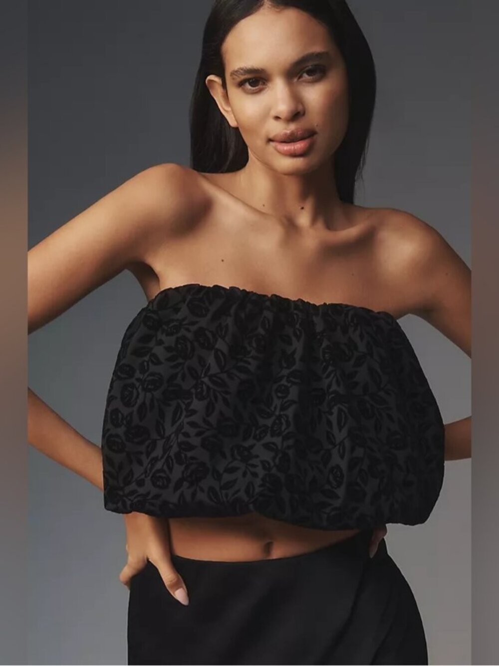 For Love & Lemons Midnight Velvet Floral Bubble Crop Top size large new NWT